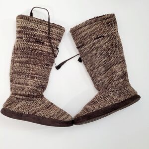 Muk Luks Luk Ees ‎ Tall Fleece Lined Brown Knit Boots
